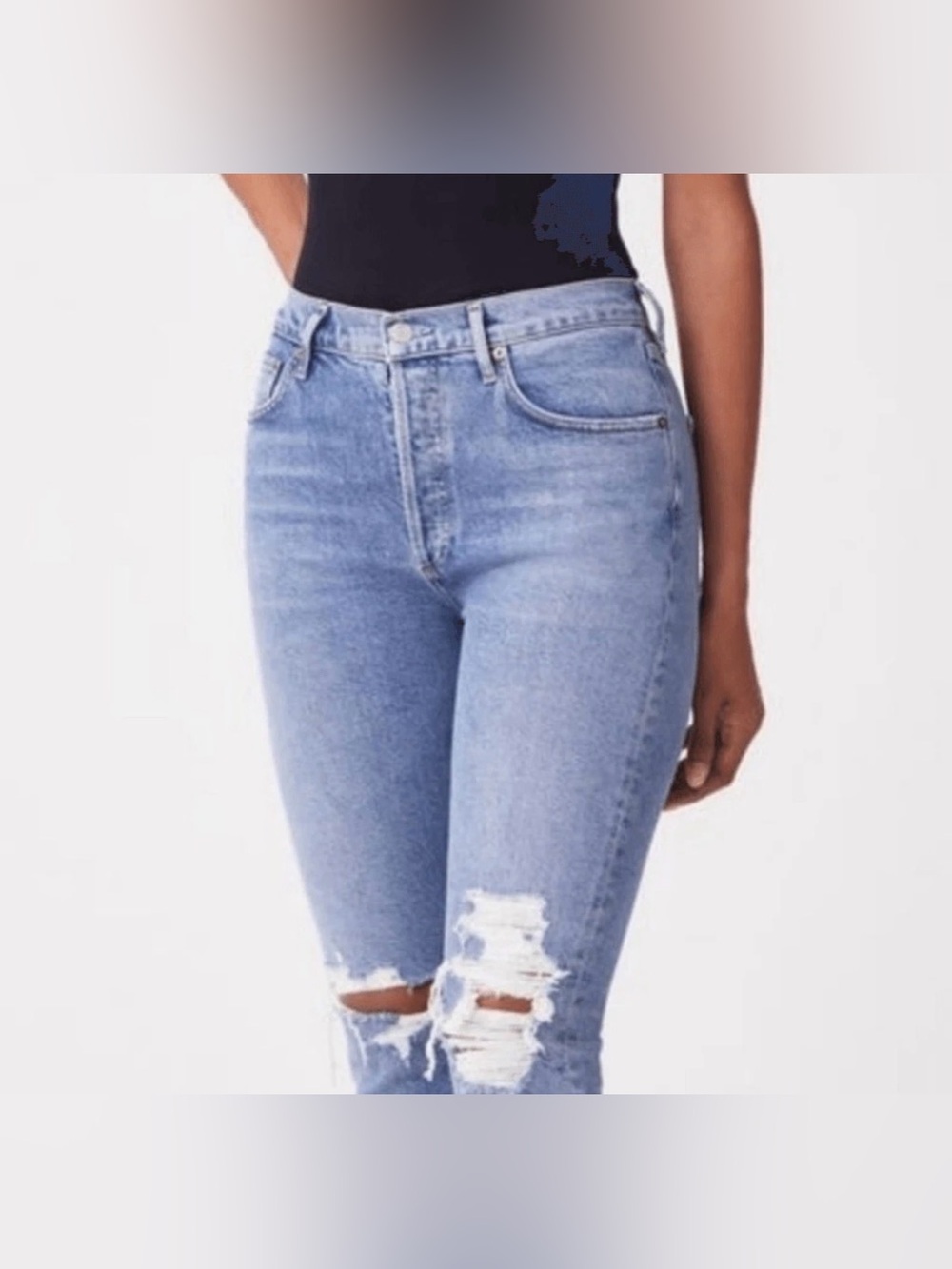 Agolde “Riley” High Rise Straight Leg Distressed Crop Denim Jeans In Wilder Wash - Picture 3 of 15